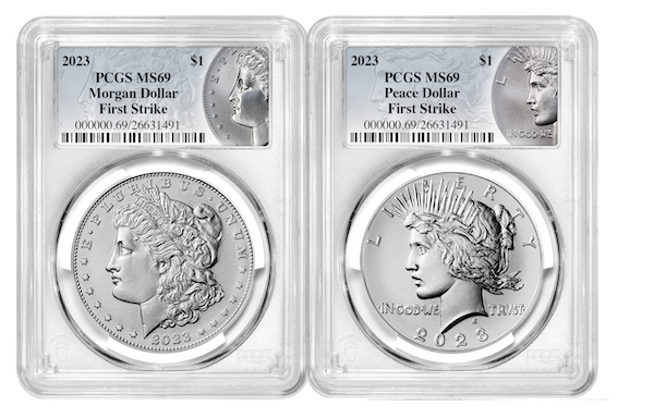 2023 2 Piece Set Morgan and Peace Silver Dollars PCGS MS69 First Strike