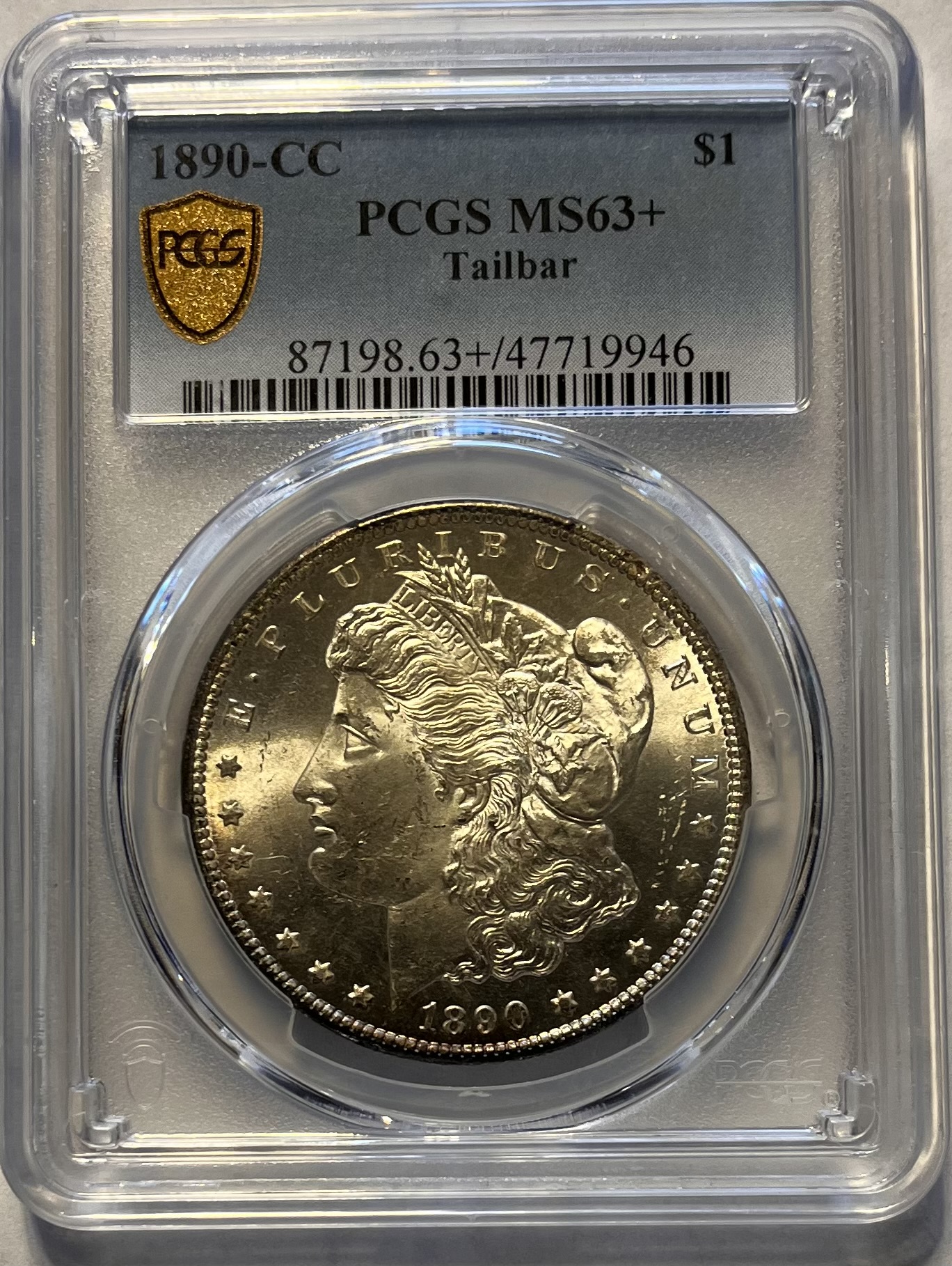 1890-CC Morgan Silver Dollar PCGS MS63+ Tailbar
