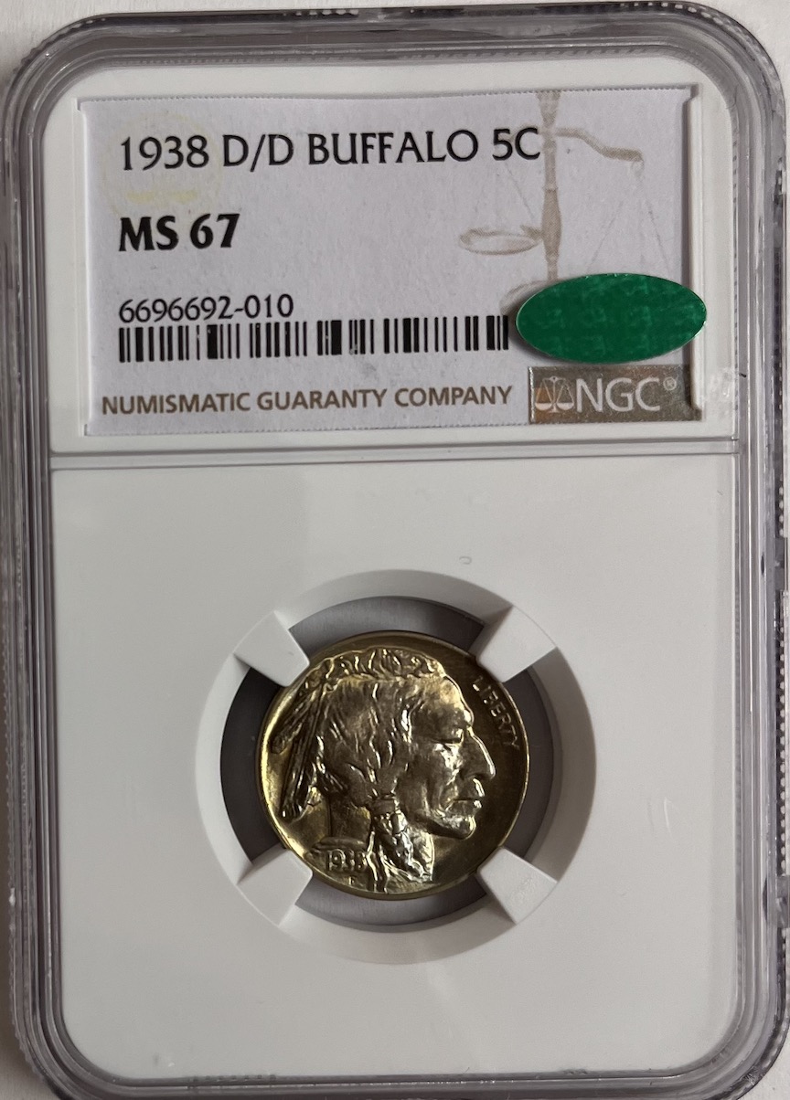 1938 D/D Buffalo Nickel NGC MS67 CAC