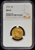 1915 NGC MS 65 $5 Indian Head Half Eagle Gold Piece
