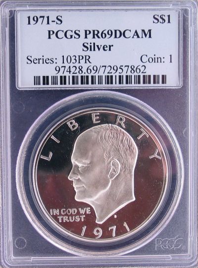 1971-S Eisenhower Silver Dollar PCGS  Proof 69 Deep Cameo obv