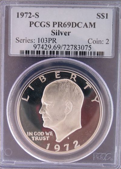 1972-S Eisenhower Silver Dollar PCGS  Proof 69 Deep Cameo obv