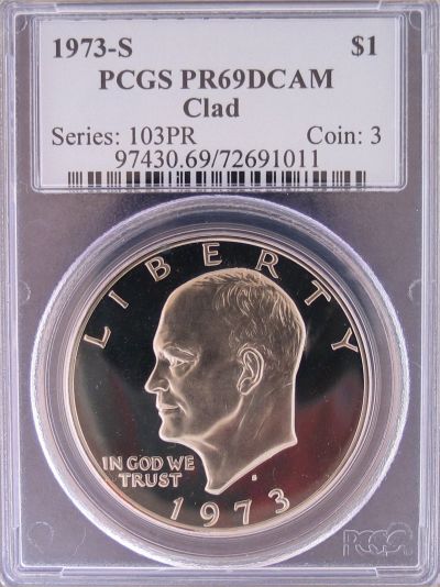1973-S Eisenhower Silver Dollar PCGS  Proof 69 Deep Cameo obv