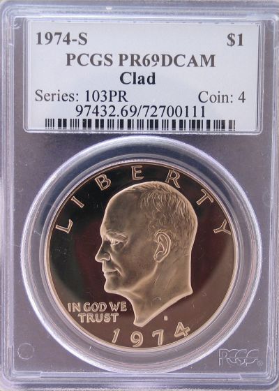 1974-S Eisenhower Silver Dollar PCGS  Proof 69 Deep Cameo obv
