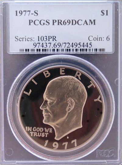 1977-S Eisenhower Silver Dollar PCGS  Proof 69 Deep Cameo obv