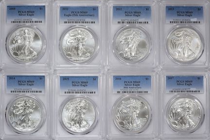 1986-2023 PCGS MS69 Complete Silver Eagle Set (39 Coins) - American