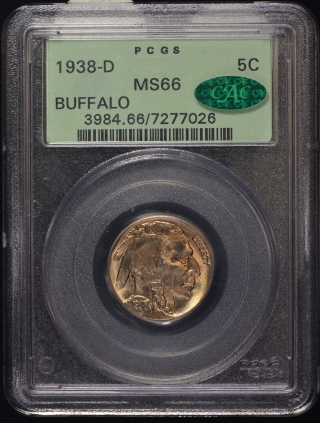 1938-D Buffalo Nickel PCGS MS 66 with CAC Sticker