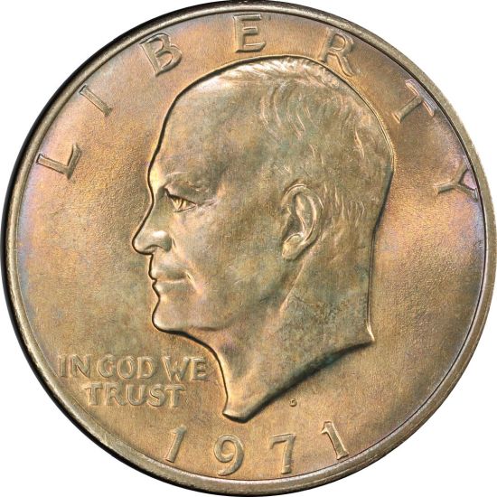 1971 D Eisenhower Dollar PCGS MS67 - Great Toning and Very Scarce - Only 5 Finer