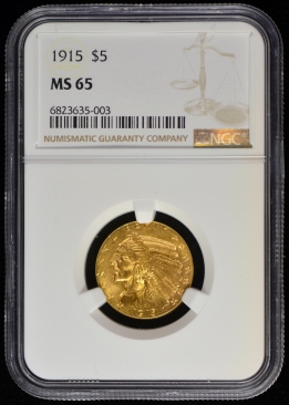 1915 NGC MS 65 $5 Indian Head Half Eagle Gold Piece