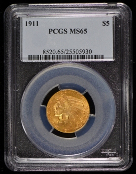 1911 PCGS MS 65 $5 Indian Head Half Eagle Gold Piece